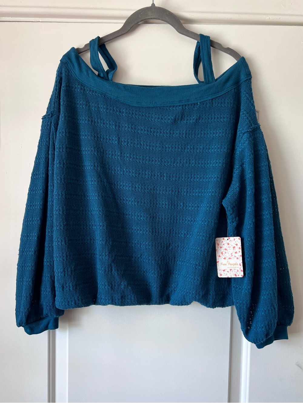 Free People Cold Shoulder Hacci Teal Treasure Sweater Top